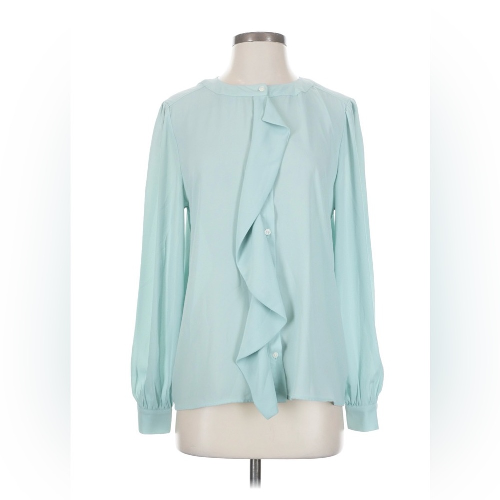 Ann Taylor Elegant Light Blue Ruffle Blouse